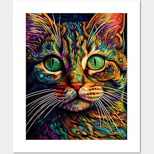 Close-up of a cat's head. Illustration in abstract style. Posters and Art